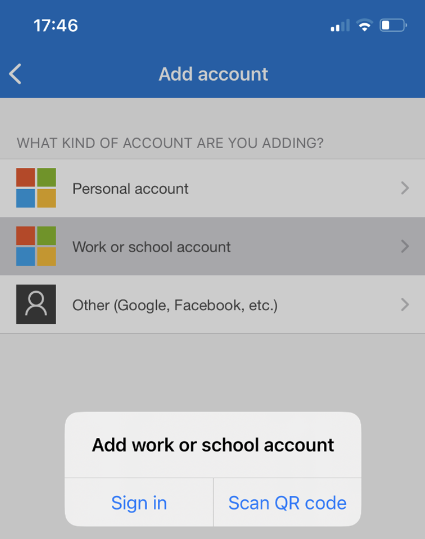 adding account on mobile authenticator
